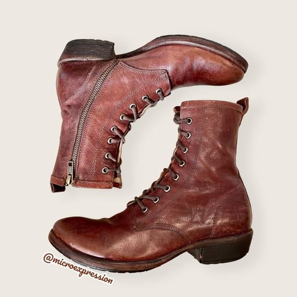 Frye Carson Lug Lace Up Brown Real Leather Combat Granny Pull On Cute Ankle Boot - Picture 13 of 13